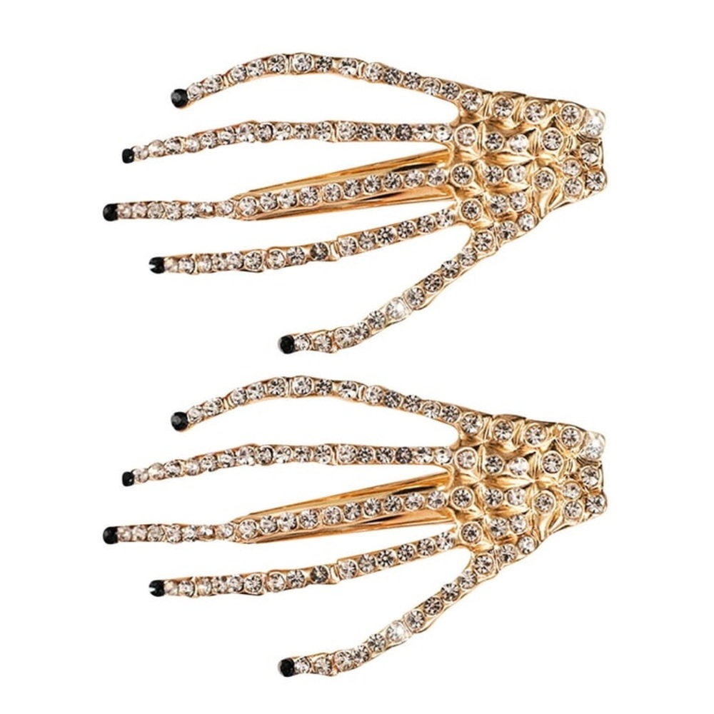 Halloween nwt Claw Clips Skeleton Hand Hair Clip ( Set Of 2) black nails